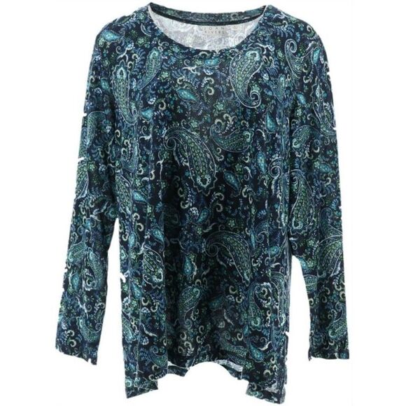 Joan Rivers Paisley Print Long Sleeves Knit Top - Picture 2 of 5